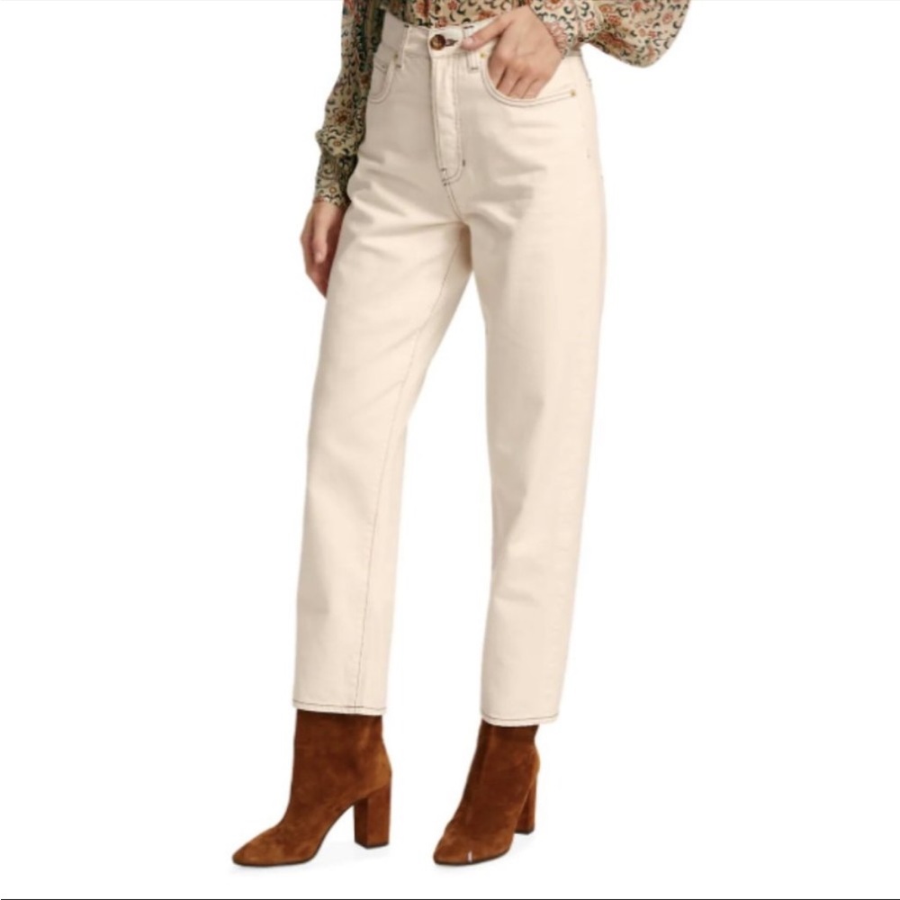 VERONICA BEARD Blake Straight Leg Jean in Ecru Contrast Stitching Size 29